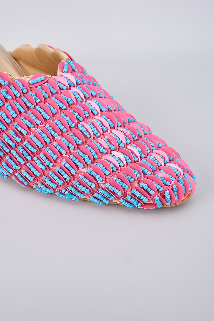 Multi-Colored Silk & Rexine Bead Embellished Juttis by Foot Fuel at Pernia's Pop Up Shop