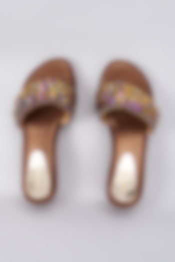 Brown Rexine Crystal Embellished Wedges by Foot Fuel at Pernia's Pop Up Shop