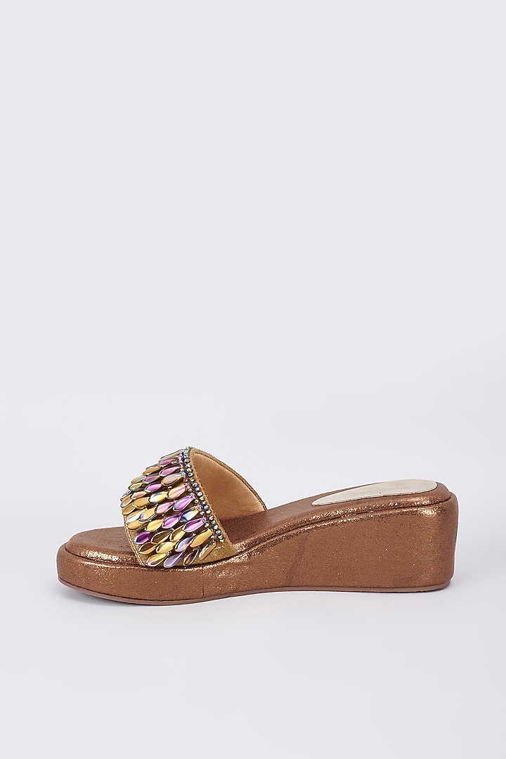 Brown Rexine Crystal Embellished Wedges by Foot Fuel at Pernia's Pop Up Shop