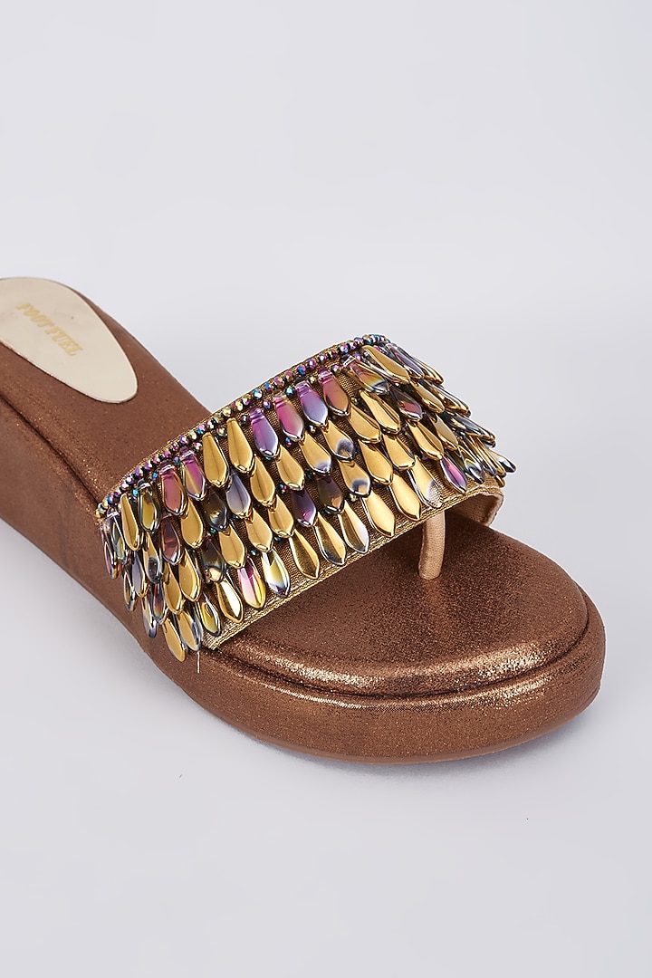 Brown Rexine Crystal Embellished Wedges by Foot Fuel at Pernia's Pop Up Shop