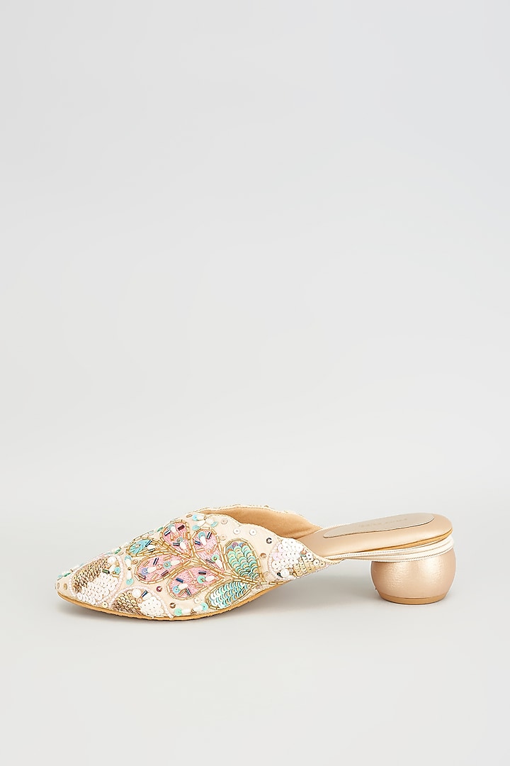 Golden Rexine Embroidered Juttis by Foot Fuel at Pernia's Pop Up Shop