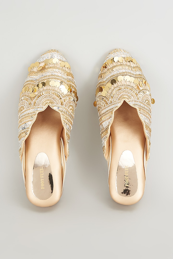 Golden Rexine Embroidered Juttis by Foot Fuel