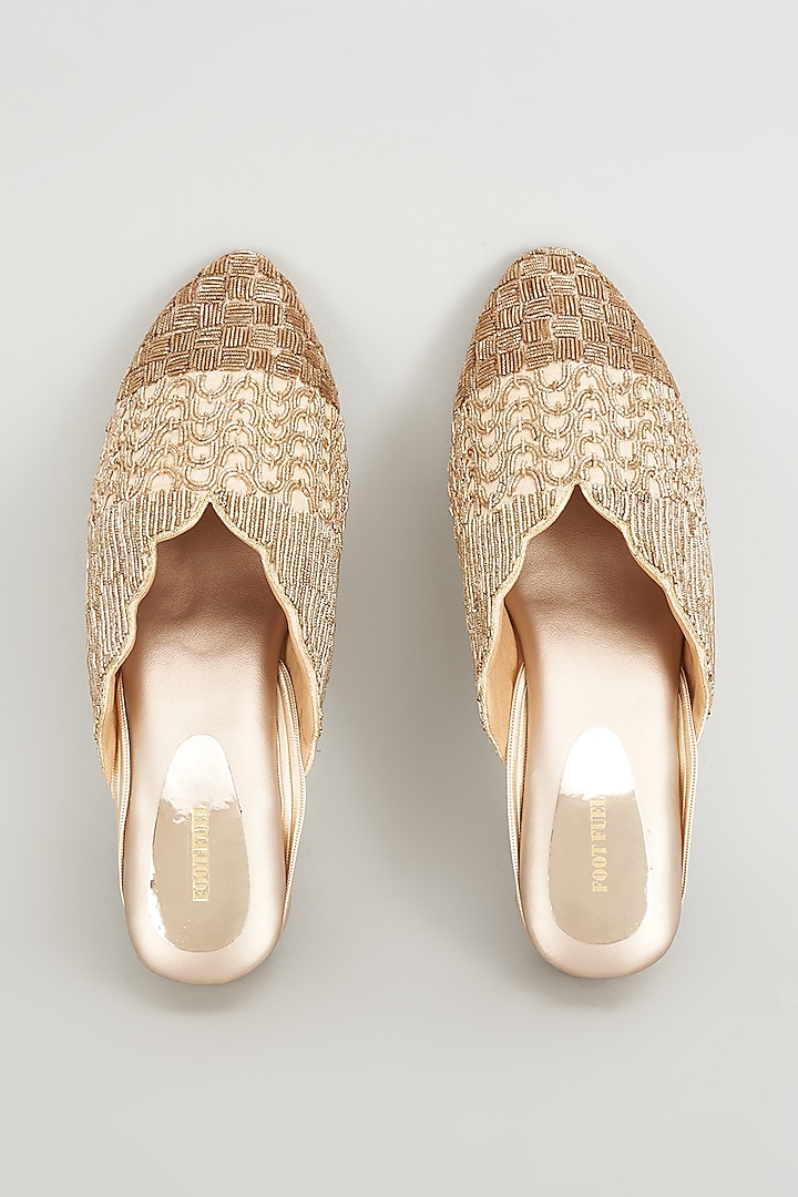 Golden Rexine Embroidered Juttis by Foot Fuel