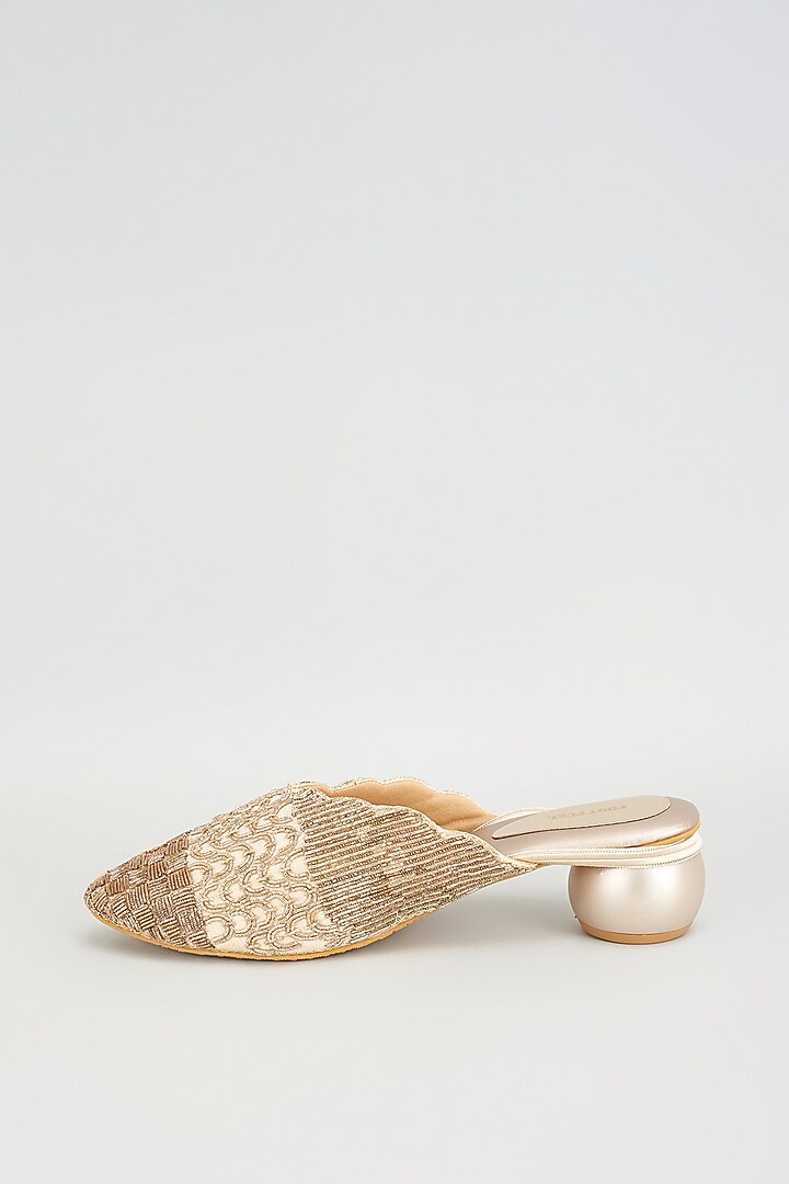 Golden Rexine Embroidered Juttis by Foot Fuel at Pernia's Pop Up Shop