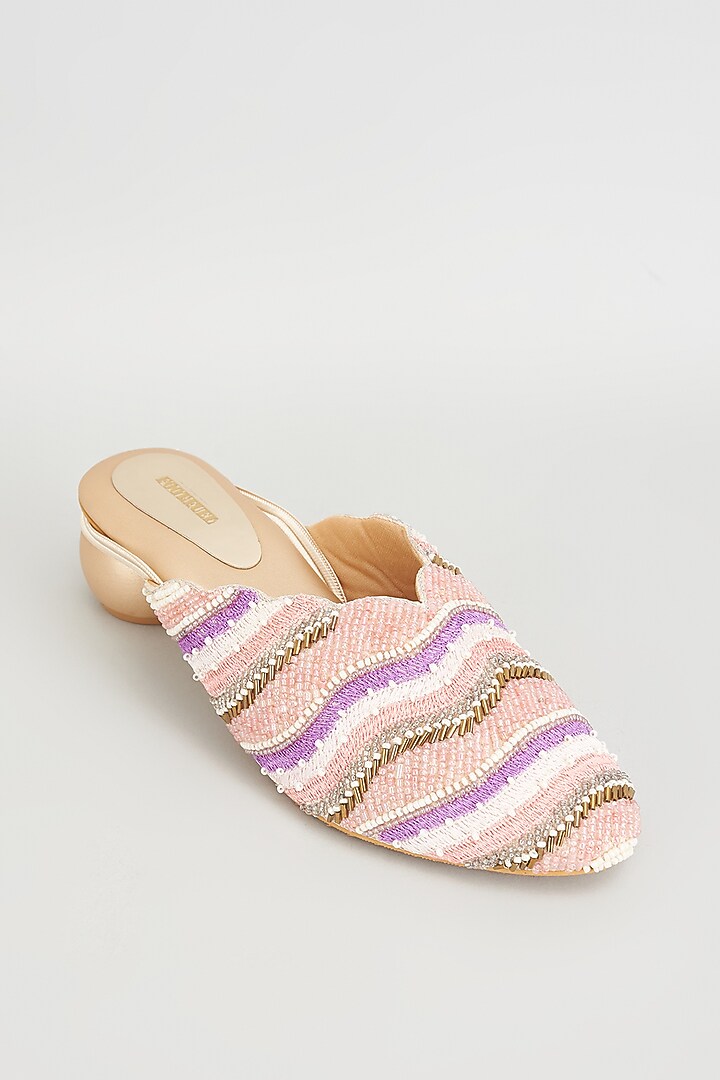 Golden Rexine Embroidered Juttis by Foot Fuel at Pernia's Pop Up Shop
