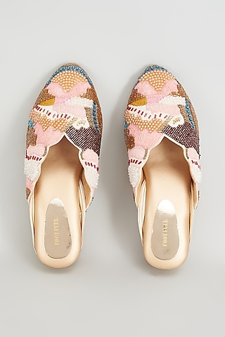 Golden Rexine Embroidered Juttis by Foot Fuel