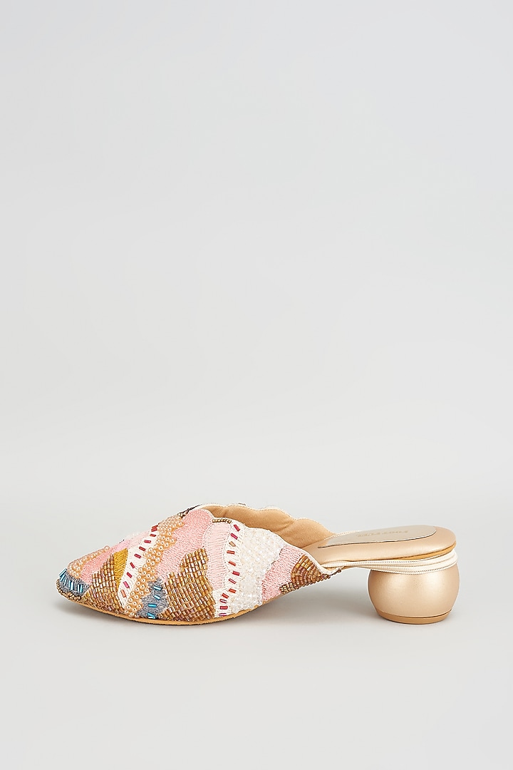 Golden Rexine Embroidered Juttis by Foot Fuel at Pernia's Pop Up Shop