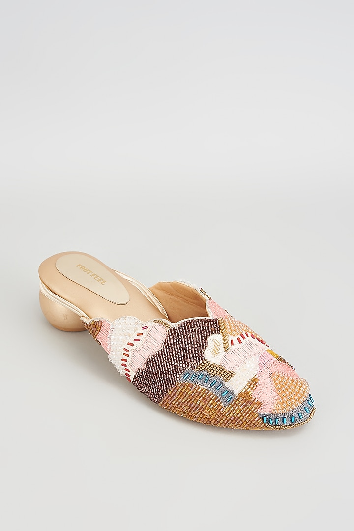 Golden Rexine Embroidered Juttis by Foot Fuel at Pernia's Pop Up Shop