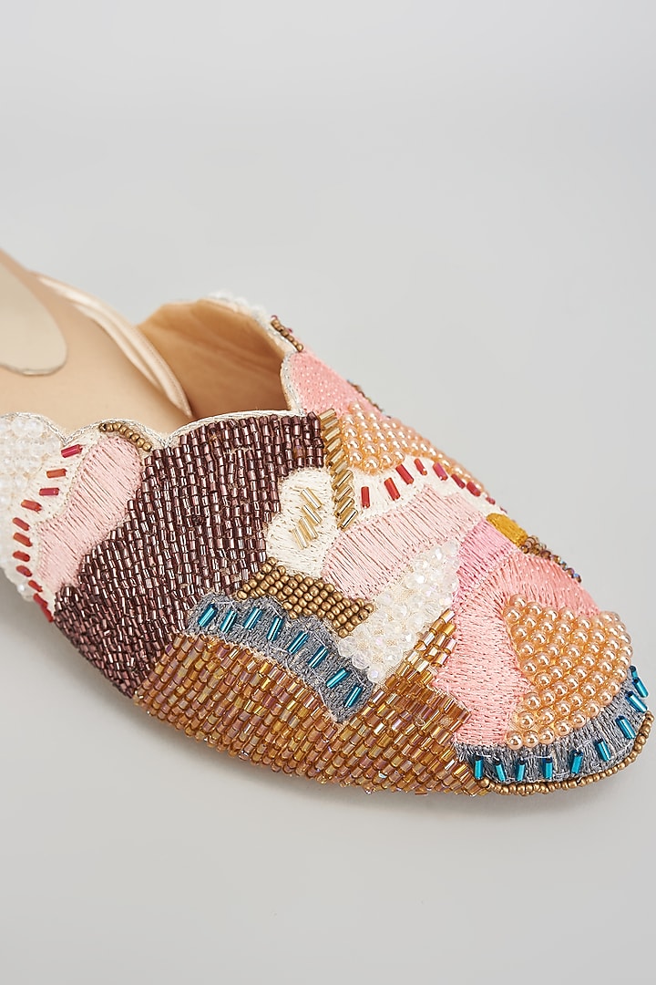 Golden Rexine Embroidered Juttis by Foot Fuel at Pernia's Pop Up Shop