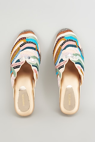 Golden Rexine Embroidered Juttis by Foot Fuel