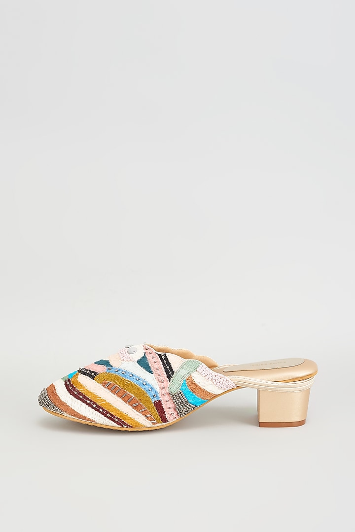 Golden Rexine Embroidered Juttis by Foot Fuel at Pernia's Pop Up Shop