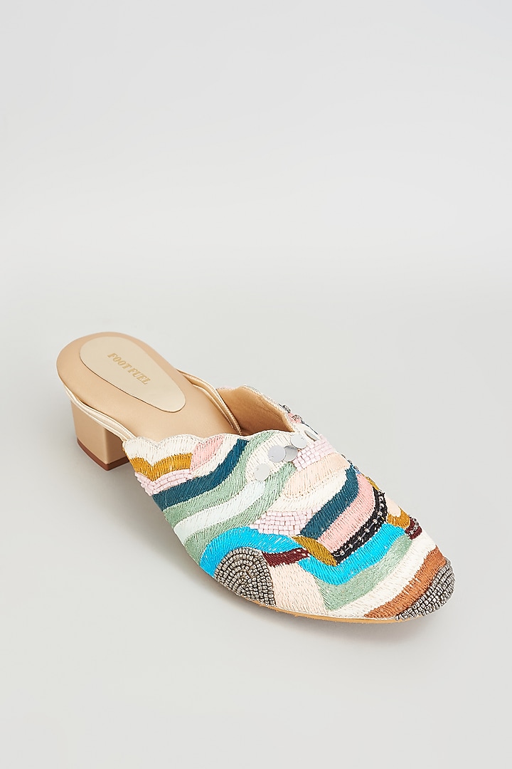 Golden Rexine Embroidered Juttis by Foot Fuel at Pernia's Pop Up Shop