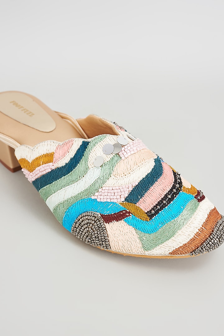 Golden Rexine Embroidered Juttis by Foot Fuel at Pernia's Pop Up Shop
