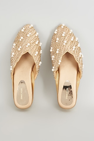 Gold Rexine Embroidered Juttis by Foot Fuel
