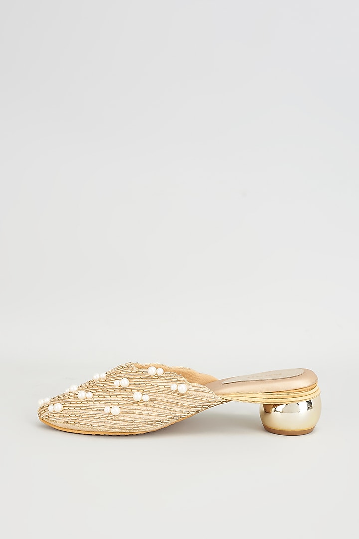 Gold Rexine Embroidered Juttis by Foot Fuel at Pernia's Pop Up Shop