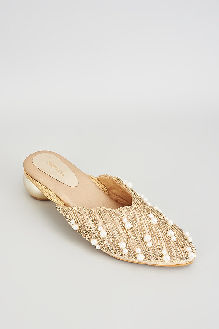 Gold Rexine Embroidered Juttis by Foot Fuel at Pernia's Pop Up Shop