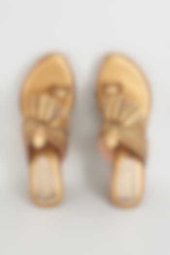 Gold Rexine Embroidered Kolhapuri Wedges by Foot Fuel at Pernia's Pop Up Shop