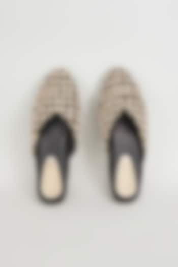 Gold Rexine Embroidered Juttis by Foot Fuel at Pernia's Pop Up Shop