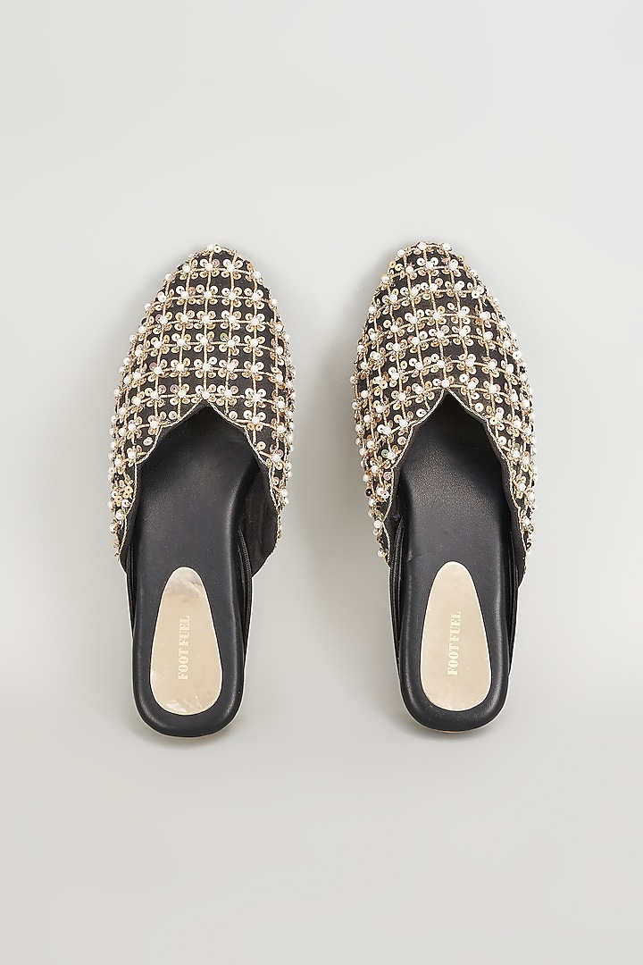 Gold Rexine Embroidered Juttis by Foot Fuel at Pernia's Pop Up Shop