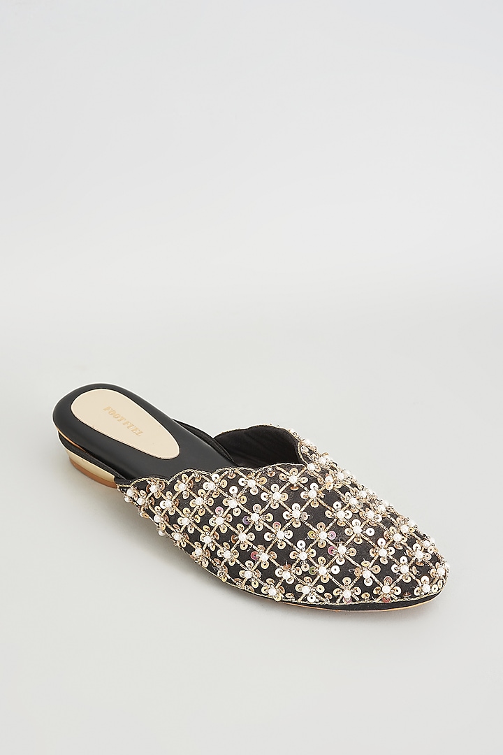 Gold Rexine Embroidered Juttis by Foot Fuel at Pernia's Pop Up Shop