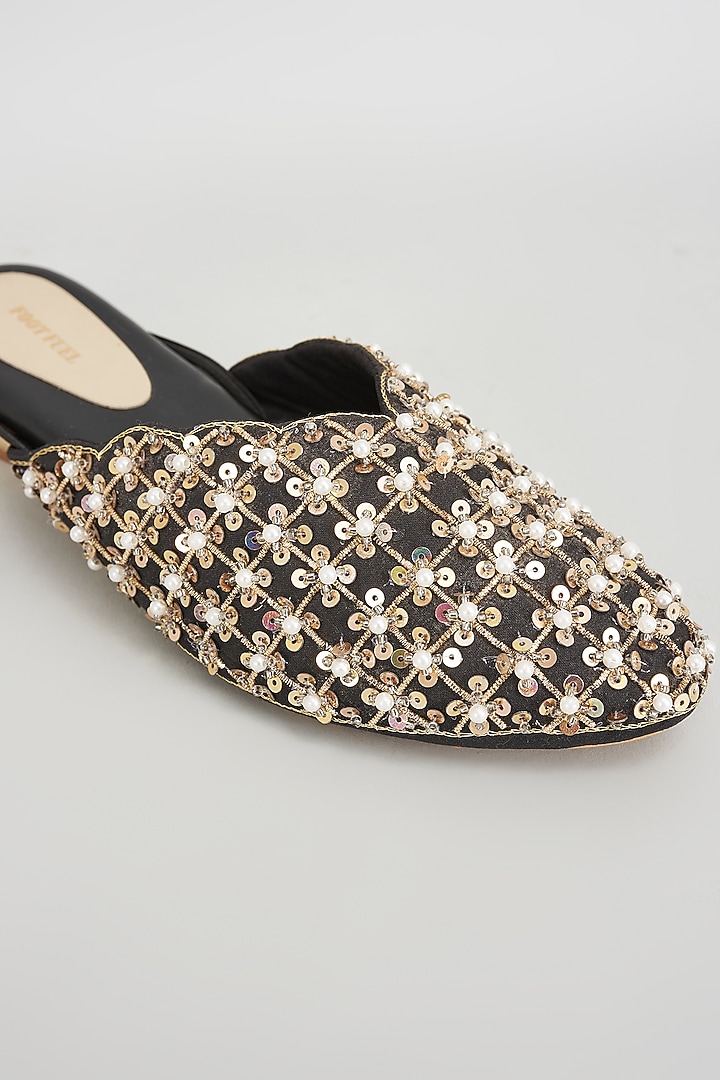 Gold Rexine Embroidered Juttis by Foot Fuel at Pernia's Pop Up Shop