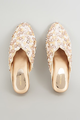 Gold Rexine Embroidered Juttis by Foot Fuel