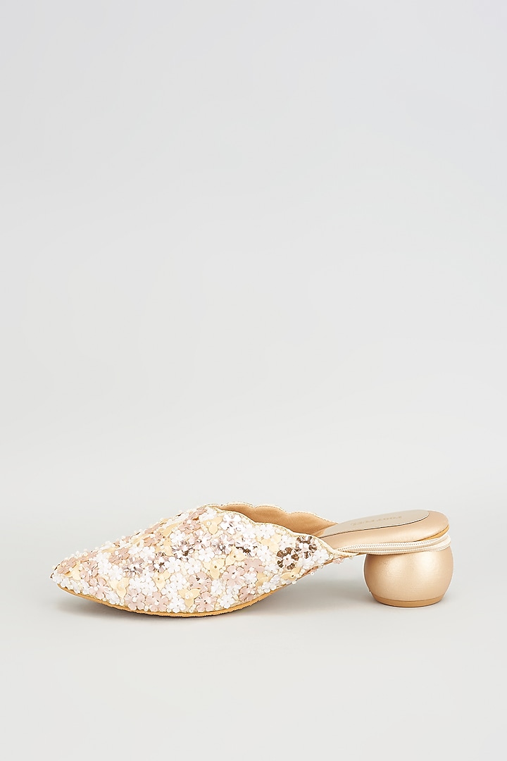 Gold Rexine Embroidered Juttis by Foot Fuel at Pernia's Pop Up Shop