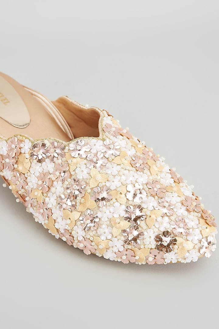 Gold Rexine Embroidered Juttis by Foot Fuel at Pernia's Pop Up Shop