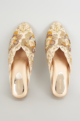 Gold Rexine Embroidered Juttis by Foot Fuel