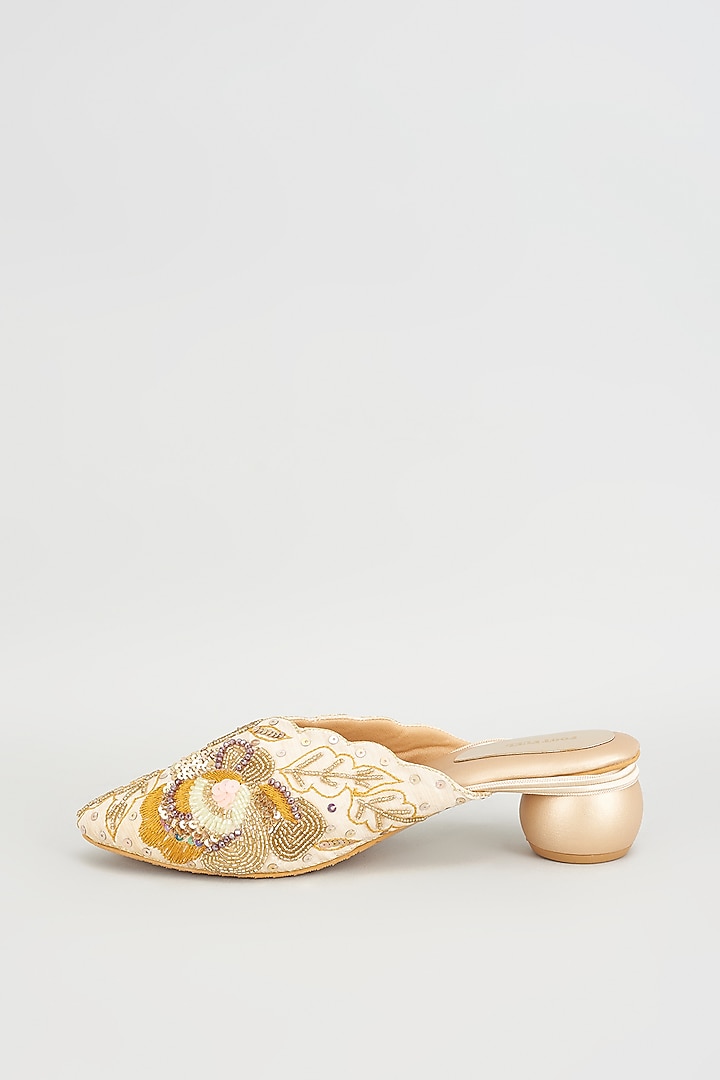 Gold Rexine Embroidered Juttis by Foot Fuel at Pernia's Pop Up Shop
