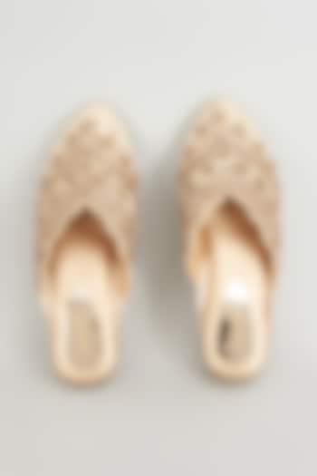 Gold Rexine Embroidered Juttis by Foot Fuel at Pernia's Pop Up Shop