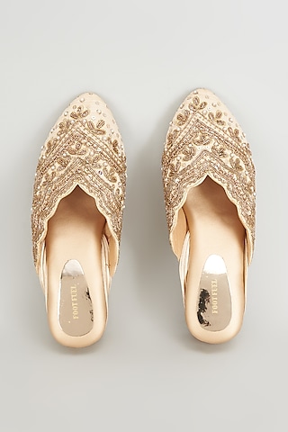 Gold Rexine Embroidered Juttis by Foot Fuel