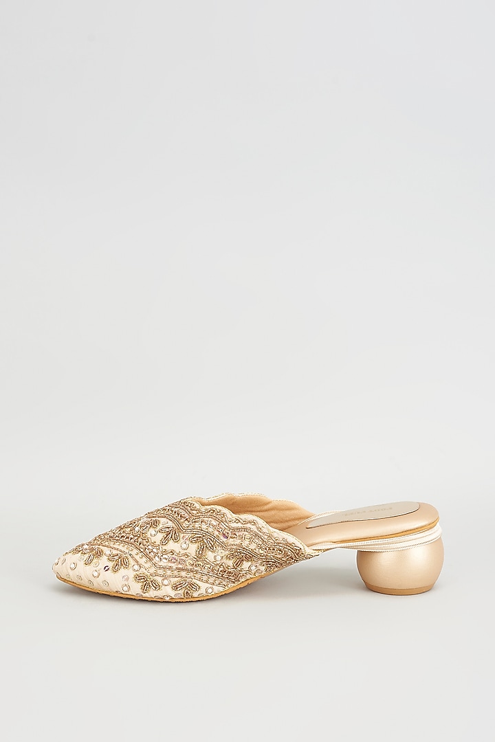 Gold Rexine Embroidered Juttis by Foot Fuel at Pernia's Pop Up Shop