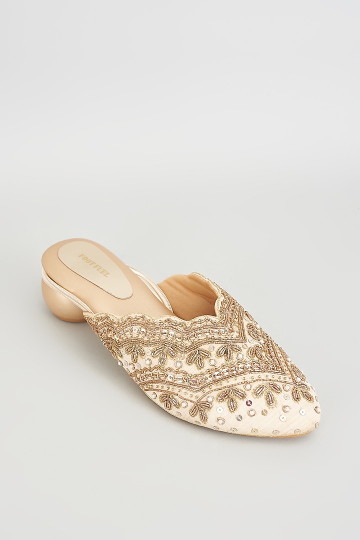Gold Rexine Embroidered Juttis by Foot Fuel at Pernia's Pop Up Shop