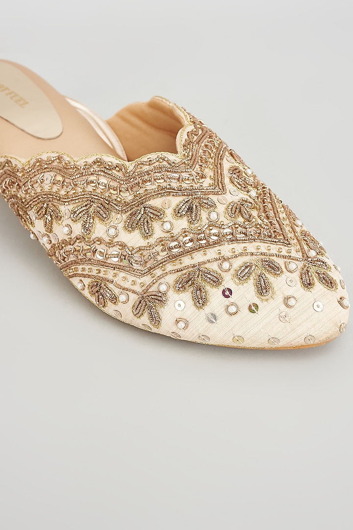 Gold Rexine Embroidered Juttis by Foot Fuel at Pernia's Pop Up Shop