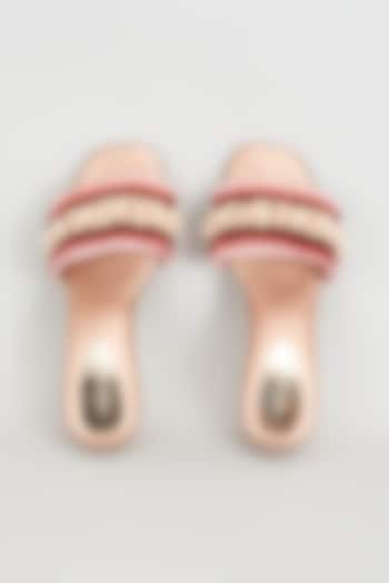 Gold Rexine Pearl Embroidered Heels by Foot Fuel at Pernia's Pop Up Shop