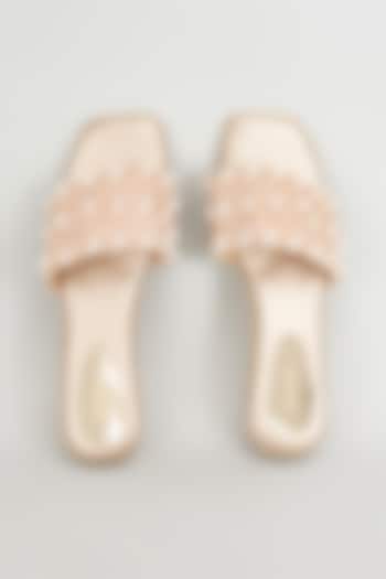 Gold Rexine Pearl Embroidered Heels by Foot Fuel at Pernia's Pop Up Shop