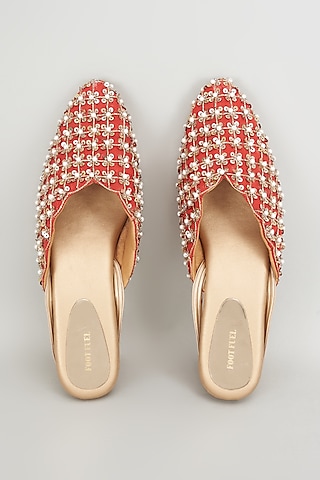 Gold Rexine Embroidered Juttis by Foot Fuel