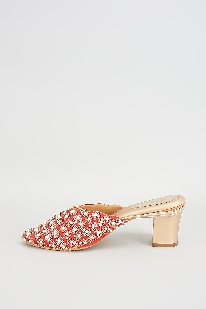 Gold Rexine Embroidered Juttis by Foot Fuel at Pernia's Pop Up Shop