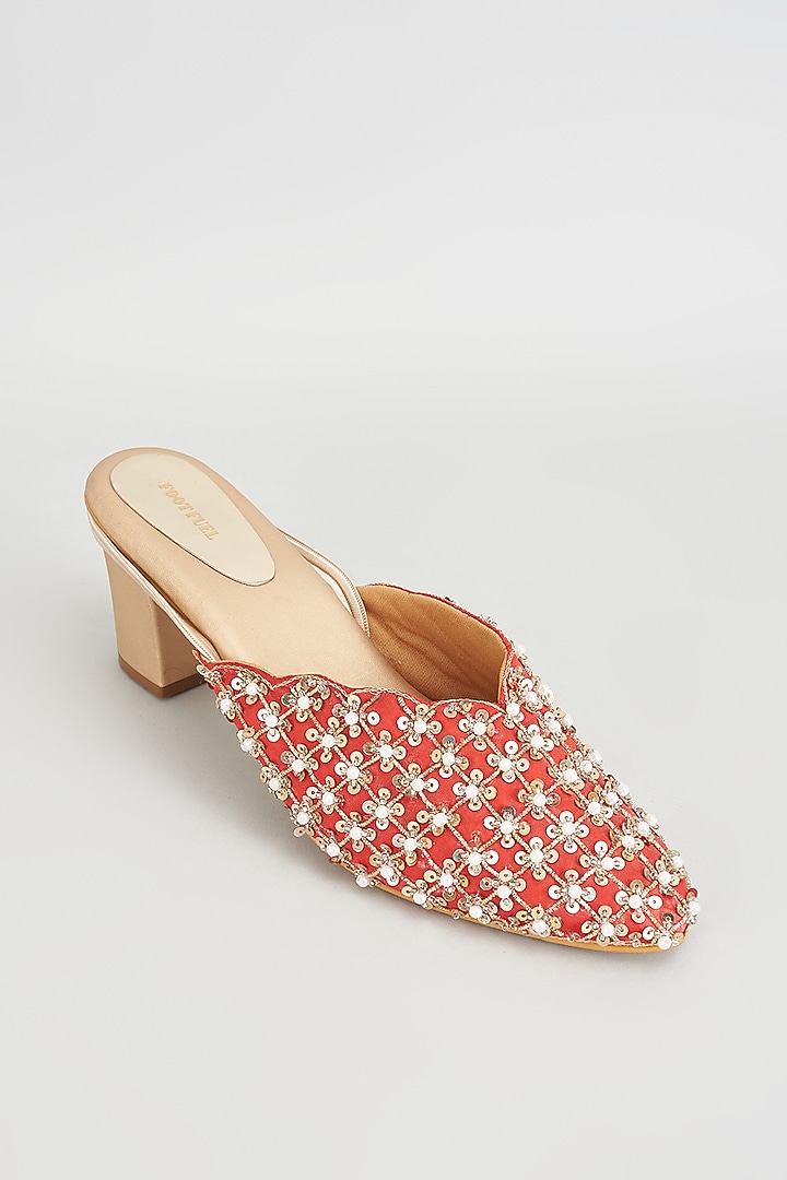 Gold Rexine Embroidered Juttis by Foot Fuel at Pernia's Pop Up Shop