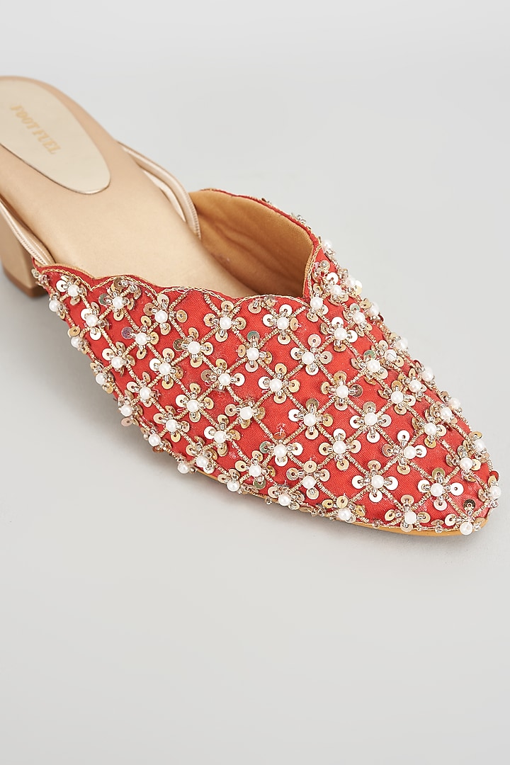 Gold Rexine Embroidered Juttis by Foot Fuel at Pernia's Pop Up Shop