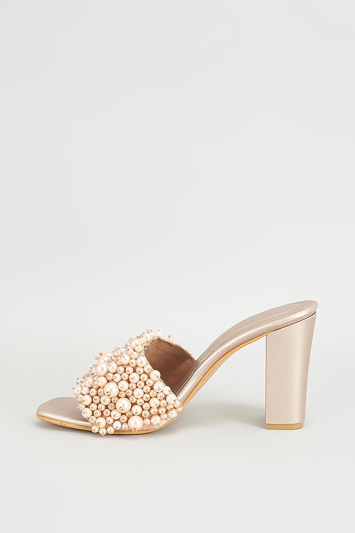 Gold Rexine Pearl Embroidered Flats by Foot Fuel at Pernia's Pop Up Shop
