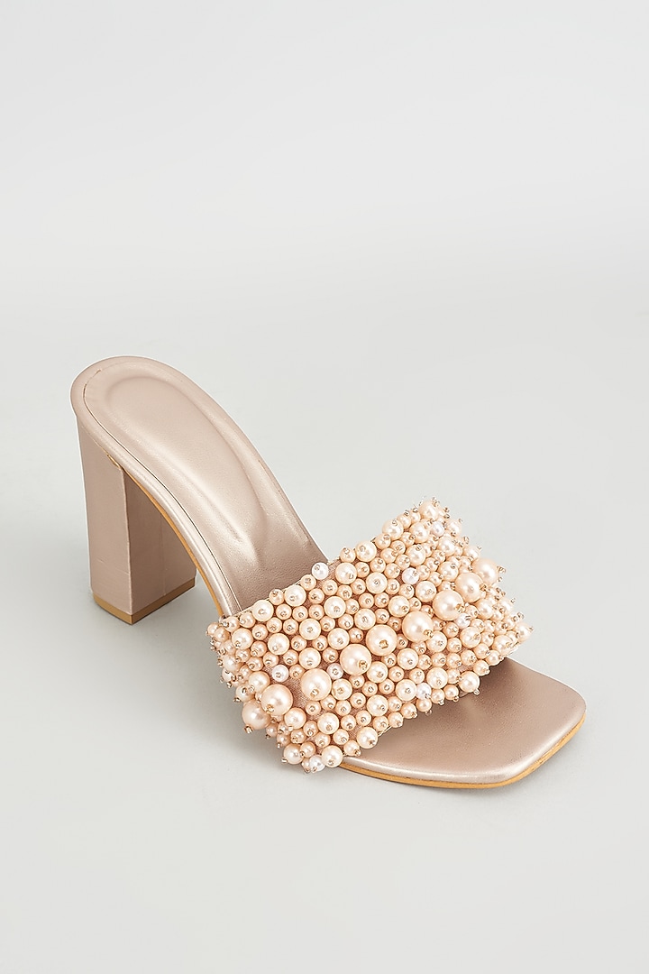 Gold Rexine Pearl Embroidered Flats by Foot Fuel at Pernia's Pop Up Shop