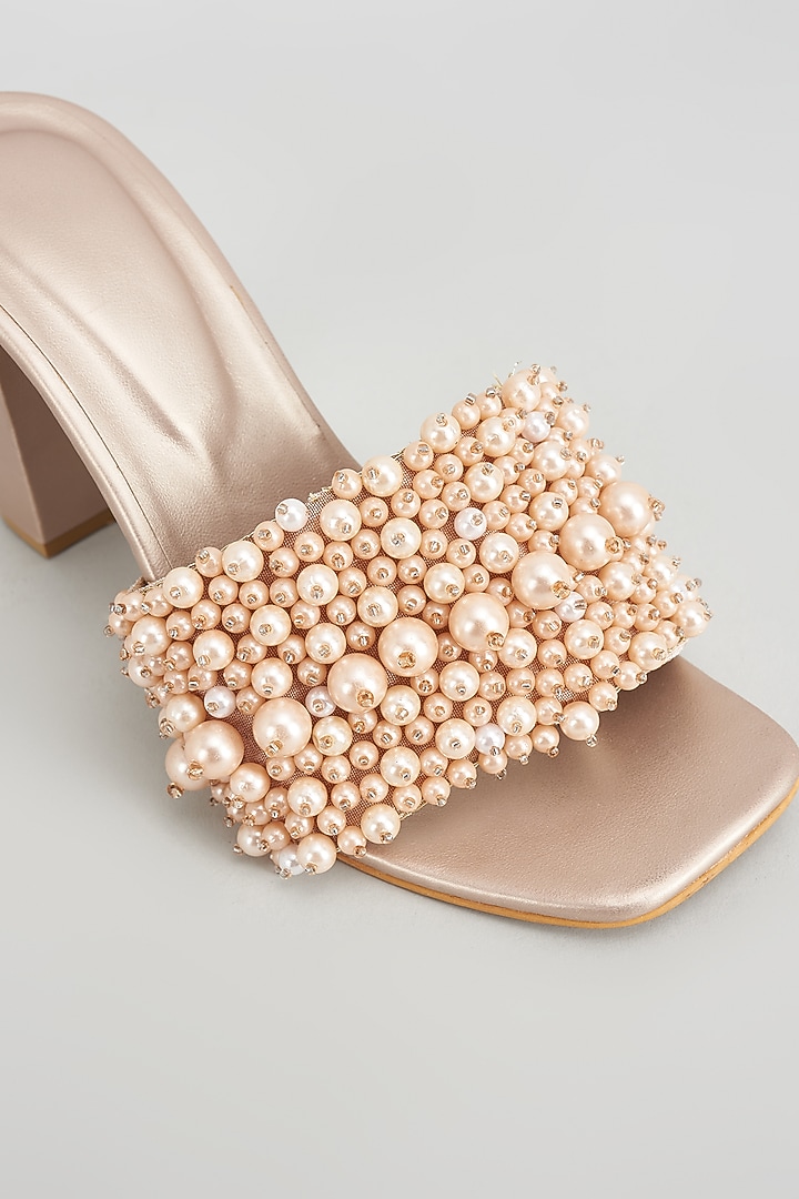 Gold Rexine Pearl Embroidered Flats by Foot Fuel at Pernia's Pop Up Shop
