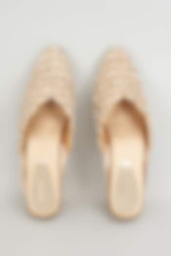 Gold Rexine Embroidered Juttis by Foot Fuel at Pernia's Pop Up Shop