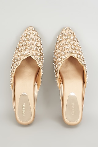Gold Rexine Embroidered Juttis by Foot Fuel