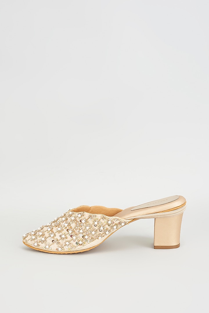 Gold Rexine Embroidered Juttis by Foot Fuel at Pernia's Pop Up Shop