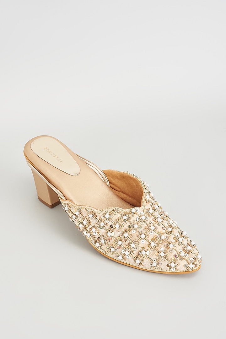 Gold Rexine Embroidered Juttis by Foot Fuel at Pernia's Pop Up Shop