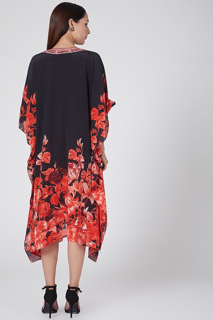 Black & Dark Red Printed Kaftan by First Resort by Ramola Bachchan at Pernia's Pop Up Shop
