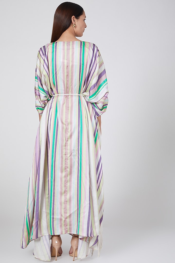 White Striped Cover-Up With Belt by First Resort by Ramola Bachchan at Pernia's Pop Up Shop